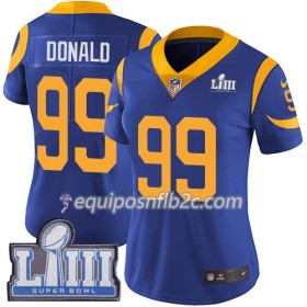 Camiseta Mujer NFL Los Angeles Rams Aaron Donald 99 Nike Royal 2019 Super Bowl LIII 